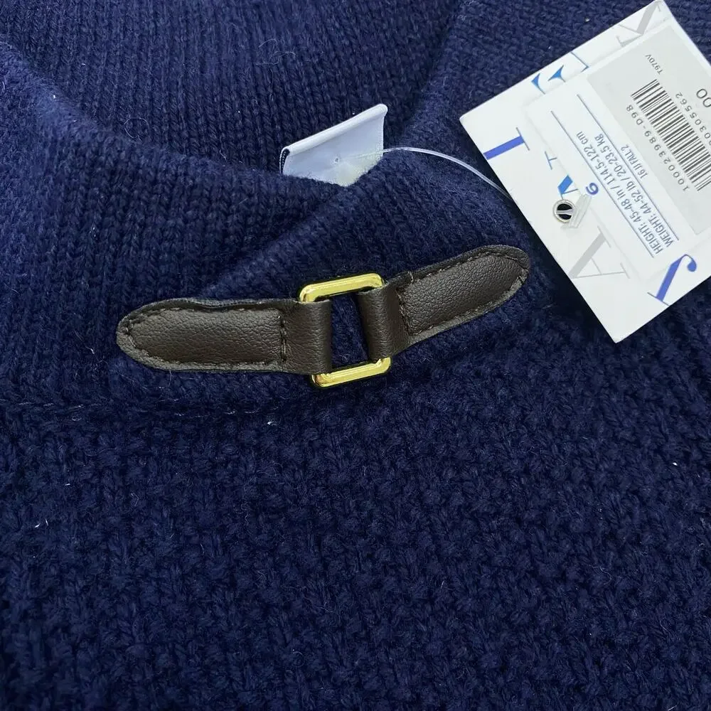 Janie & Jack Aran Cable Knit Poncho Girls Sz 6 Navy Blue Wool Blend Sweater NEW